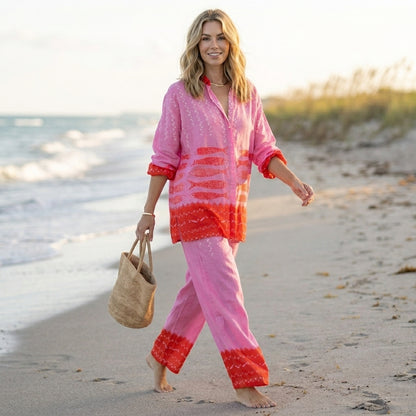 Relaxed Two-Piece Set with Graphic Nautical and Geometric Motifs