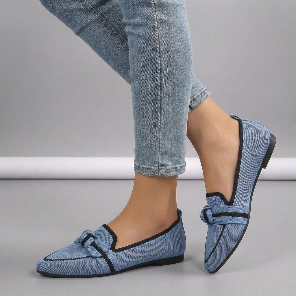Elegant Knitted Pointed Toe Slip-On Loafers with Knotted Accent