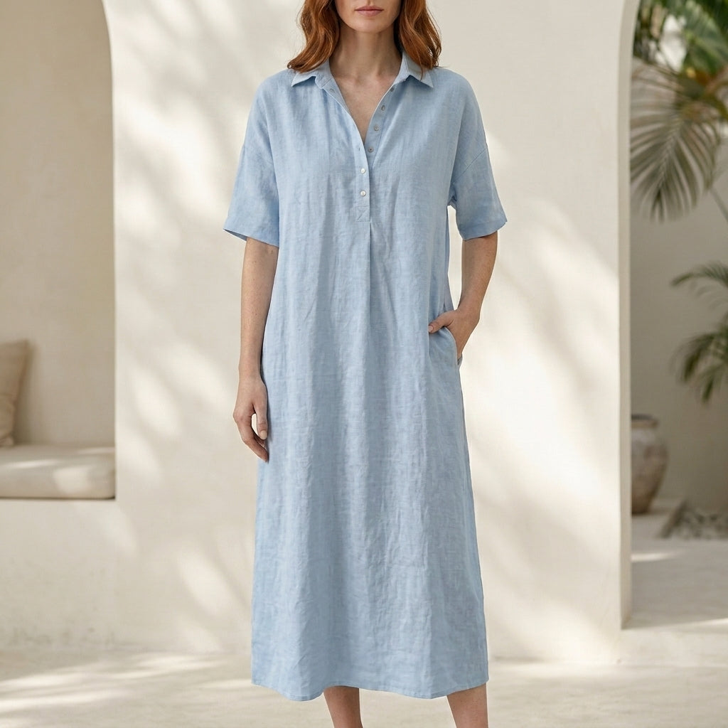 Effortless Collared Midi Dress with Relaxed Silhouette