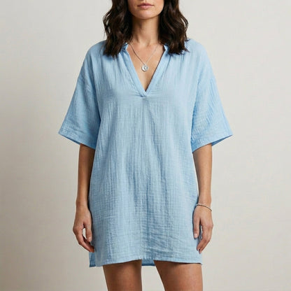 Relaxed V-Neck Mini Dress for Beach & Everyday Style