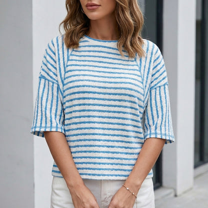Relaxed Coastal Stripe Textured Blouse for Everyday Elegance