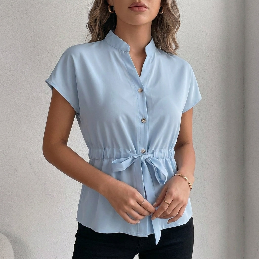 Tie Waist Button Front Blouse for Effortless Chic