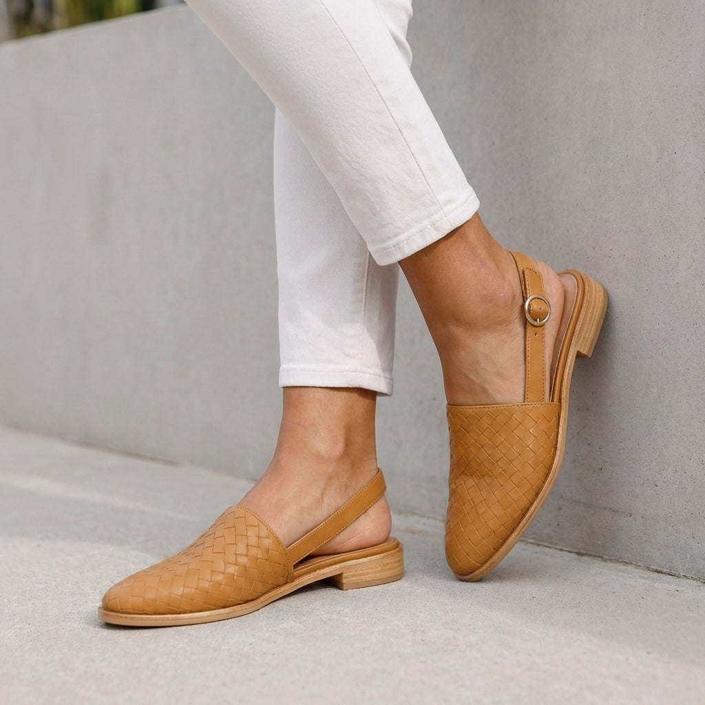 Luxury Woven Slingback Flats with Adjustable Ankle Strap