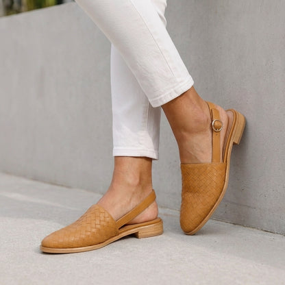 Luxury Woven Slingback Flats with Adjustable Ankle Strap