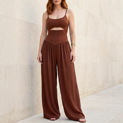 Open Back Cutout Jumpsuit with Flowing Wide-Leg Silhouette