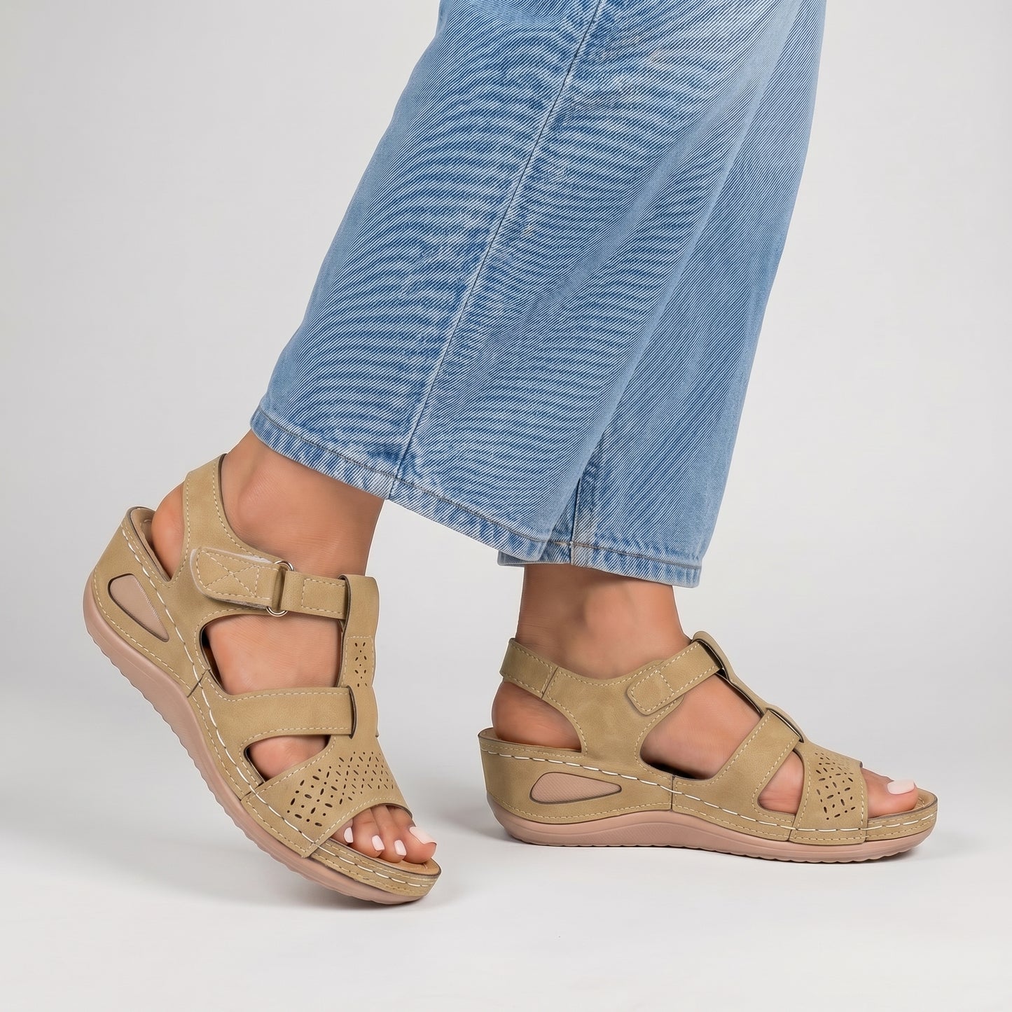 Elevated Platform Wedge Sandals with Laser-Cut Cross-Strap and Cushioned Sole for Everyday Comfort