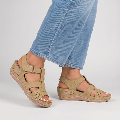 Elevated Platform Wedge Sandals with Laser-Cut Cross-Strap and Cushioned Sole for Everyday Comfort