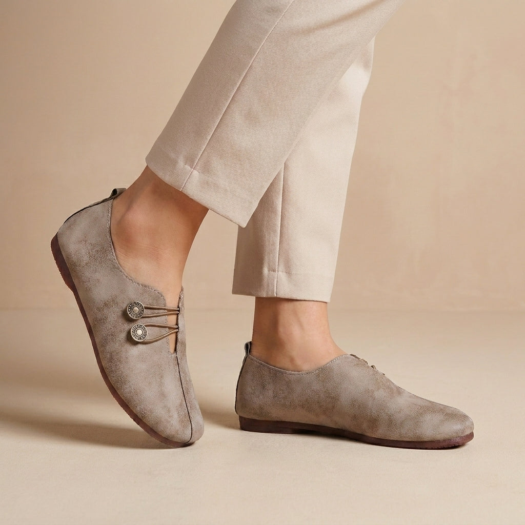 Vintage-Inspired Slip-On Flats with Button Accent