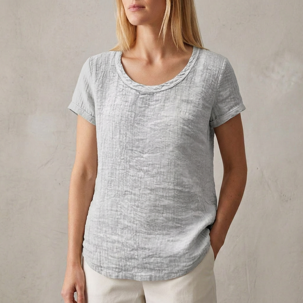 Relaxed Fit T-Shirt with Rounded Hem and Cuffed Sleeves