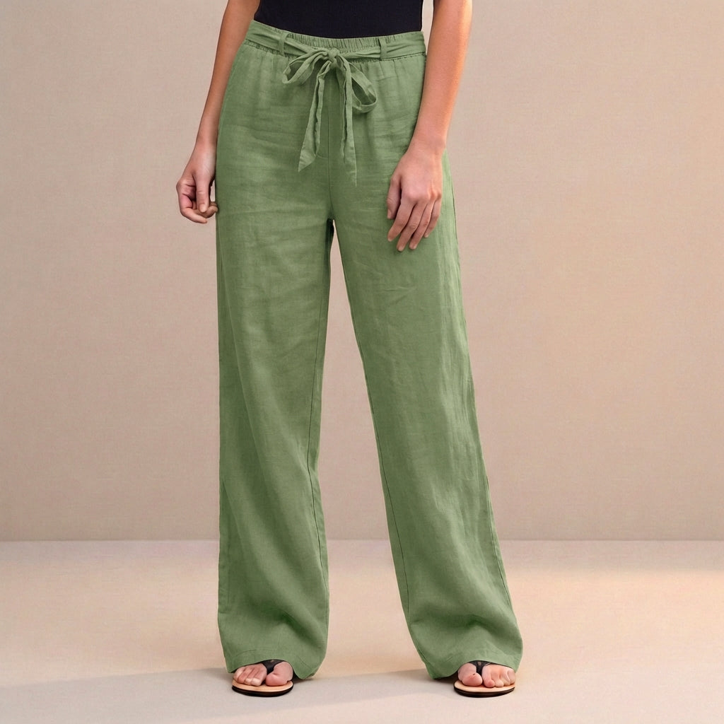 High-Waist Wide-Leg Trousers with Self-Tie Waistdetail