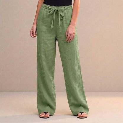High-Waist Wide-Leg Trousers with Self-Tie Waistdetail