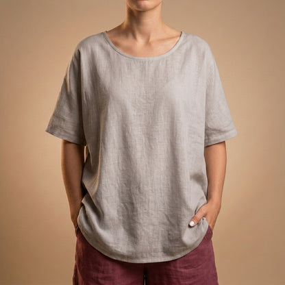 Relaxed Scoop Neck T-Shirt with Curved Hem