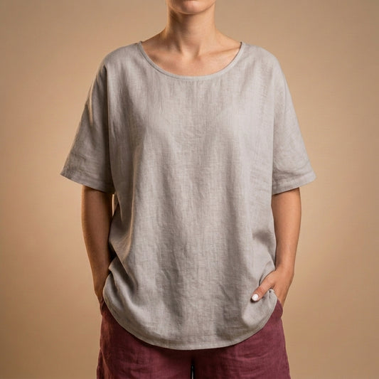 Relaxed Scoop Neck T-Shirt with Curved Hem