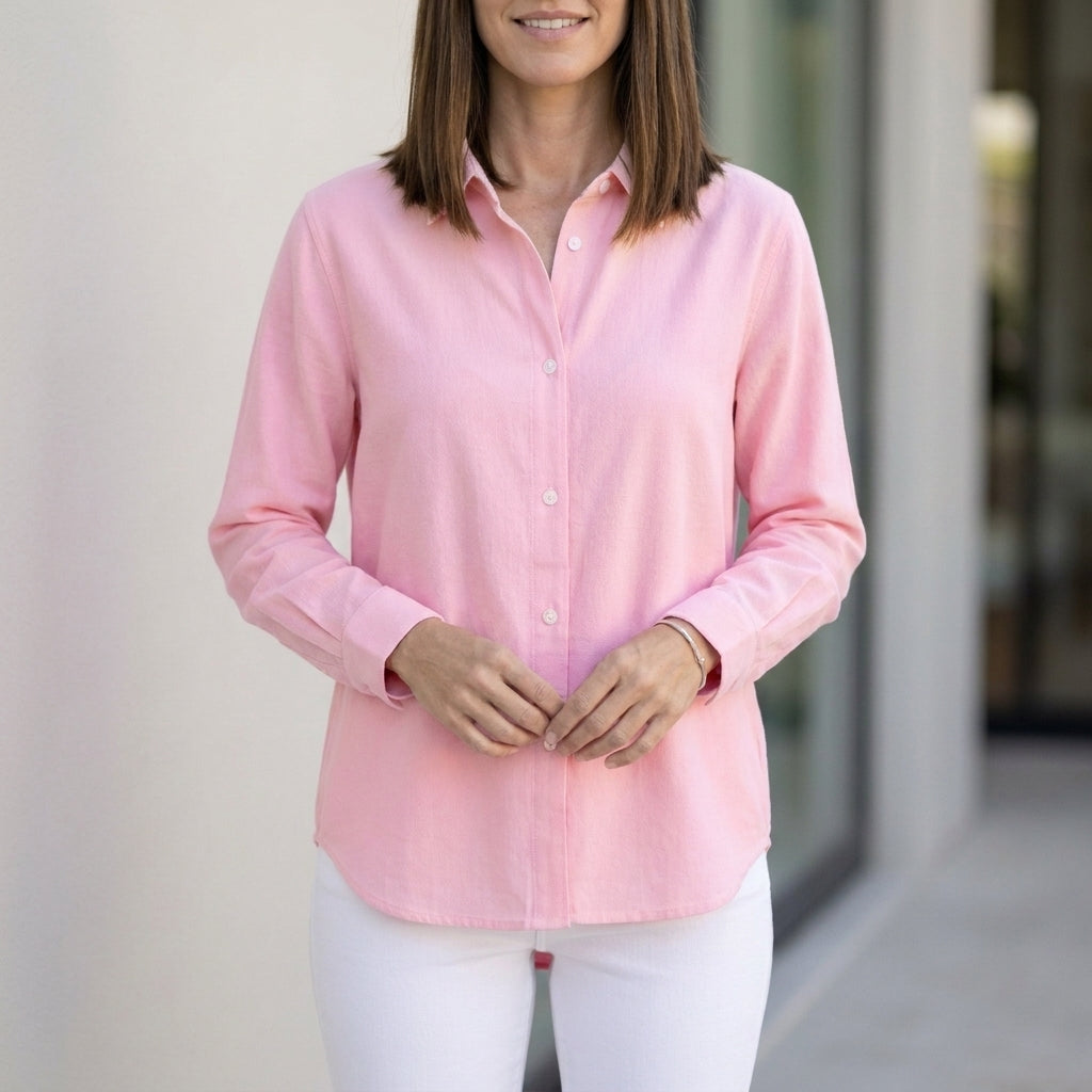 Relaxed Button-Up Blouse with Rolled Sleeve Cuff Detail
