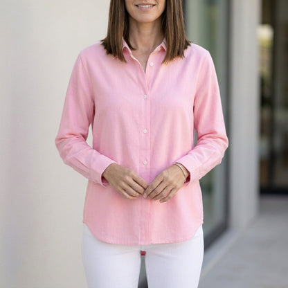 Relaxed Button-Up Blouse with Rolled Sleeve Cuff Detail