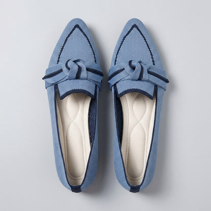 Elegant Knitted Pointed Toe Slip-On Loafers with Knotted Accent