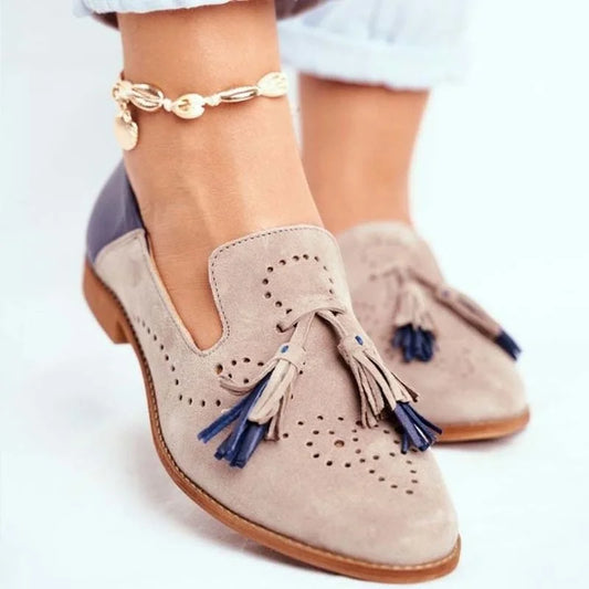 Perforated Suede Loafers with Dual Tassels