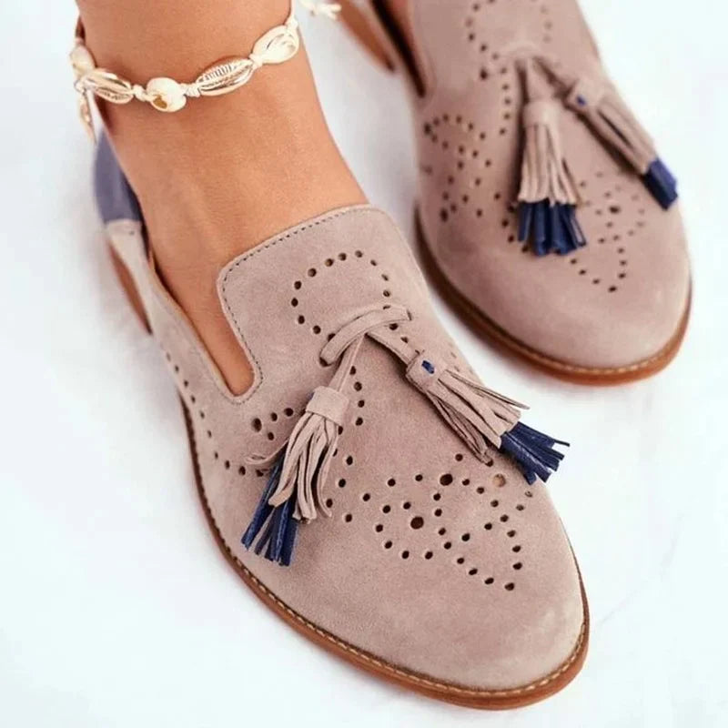 Perforated Suede Loafers with Dual Tassels