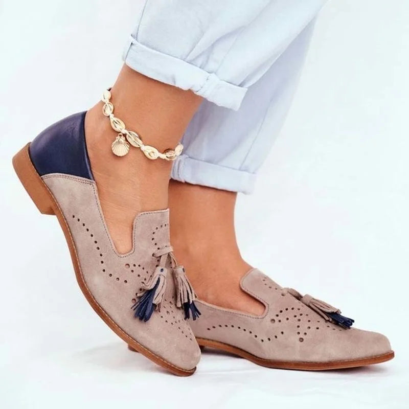 Perforated Suede Loafers with Dual Tassels
