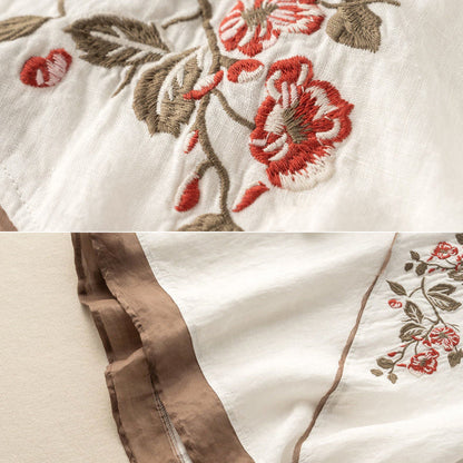 Embroidered Artisan Kimono-Style Linen Blend Blouse