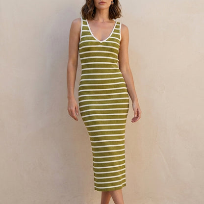 Sunlit Riviera Striped Bodycon Knit Maxi Dress