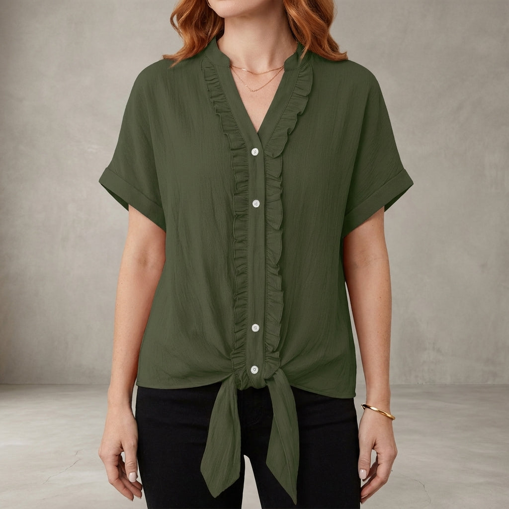 Willow Grace Ruffle Trim Tie-Front Blouse