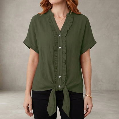 Willow Grace Ruffle Trim Tie-Front Blouse
