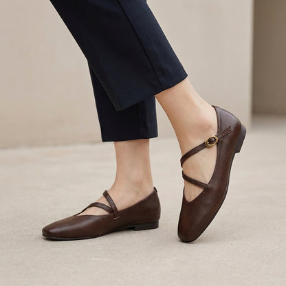 Elora Smooth Matte Mary Jane Flats with Criss-Cross Straps
