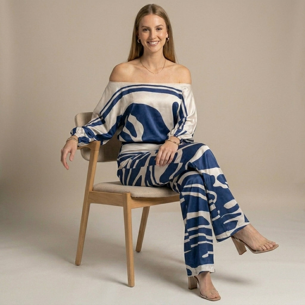 Off-The-Shoulder Two-Piece Set with Draped Sleeves