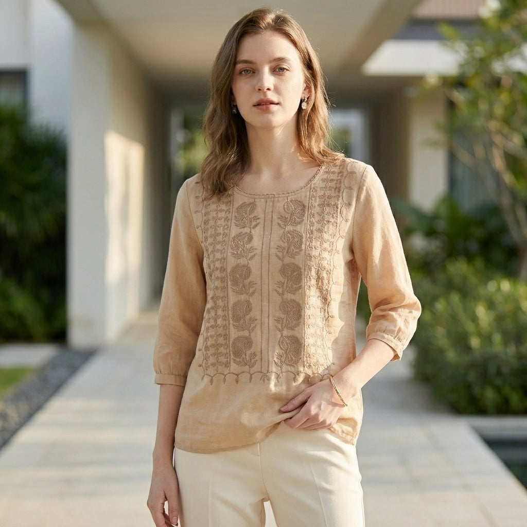 Adeline Prestige Relaxed Viscose Blouse with Embroidered Accents