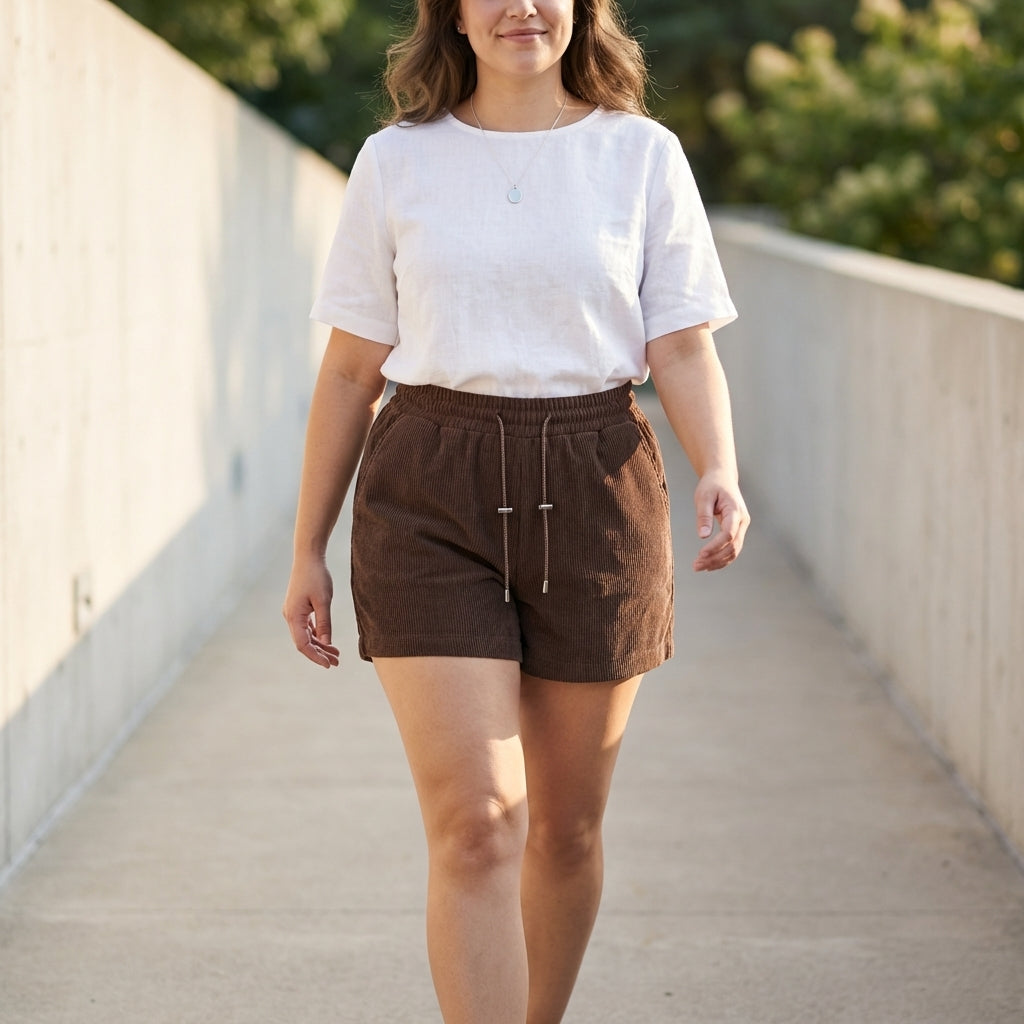 Structured High-Waist A-Line Shorts with Drawstring Waist