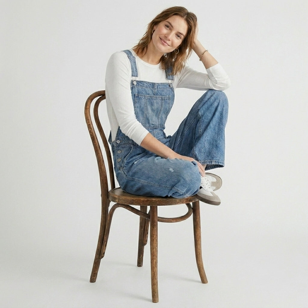 Vintage-Inspired Structured Overalls with Adjustable Straps and Relaxed Fit