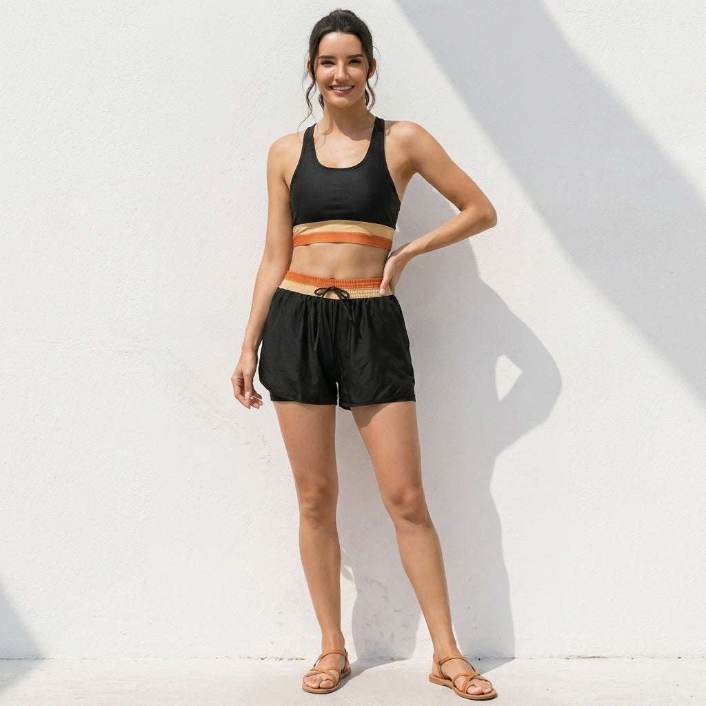 Colorblock Racerback Crop Top and Relaxed Short Set