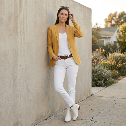 Tailored Single-Breasted Blazer with Classic Lapel and Patch Pockets