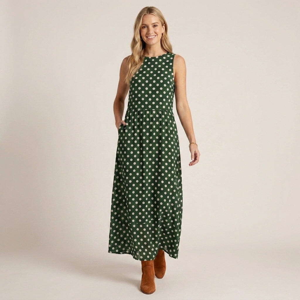 Relaxed Sleeveless Maxi Dress with Tiered Ruffle Hem