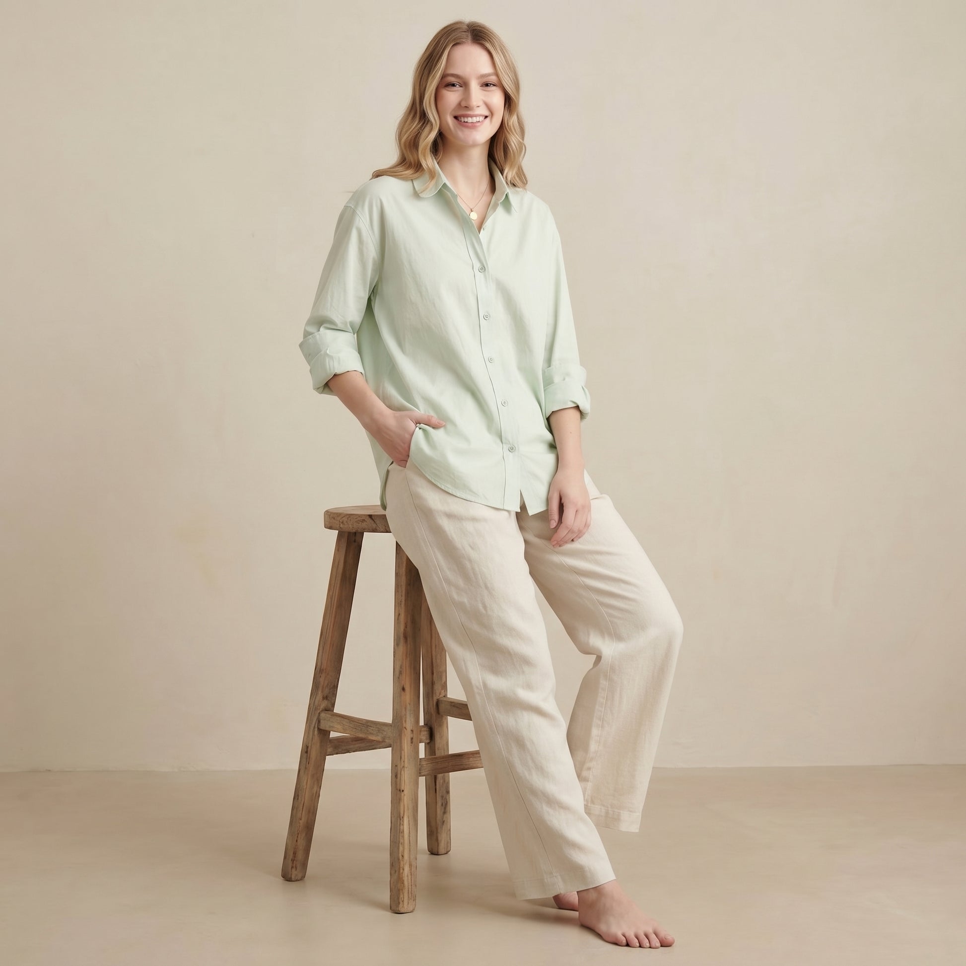 Oversized Woven Button-Down Shirt with Dramatic Lantern Sleeves
