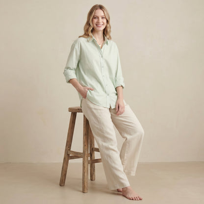 Oversized Woven Button-Down Shirt with Dramatic Lantern Sleeves