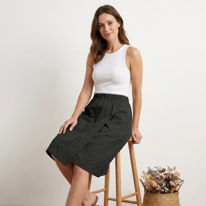 Relaxed Pocketed Culotte Skirt Shorts with Elastic Waist