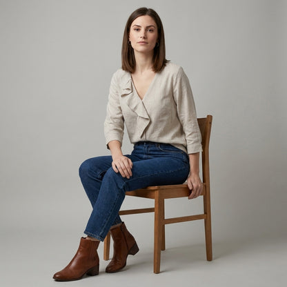 Willow Grace Ruffle Trim Relaxed V-Neck Blouse
