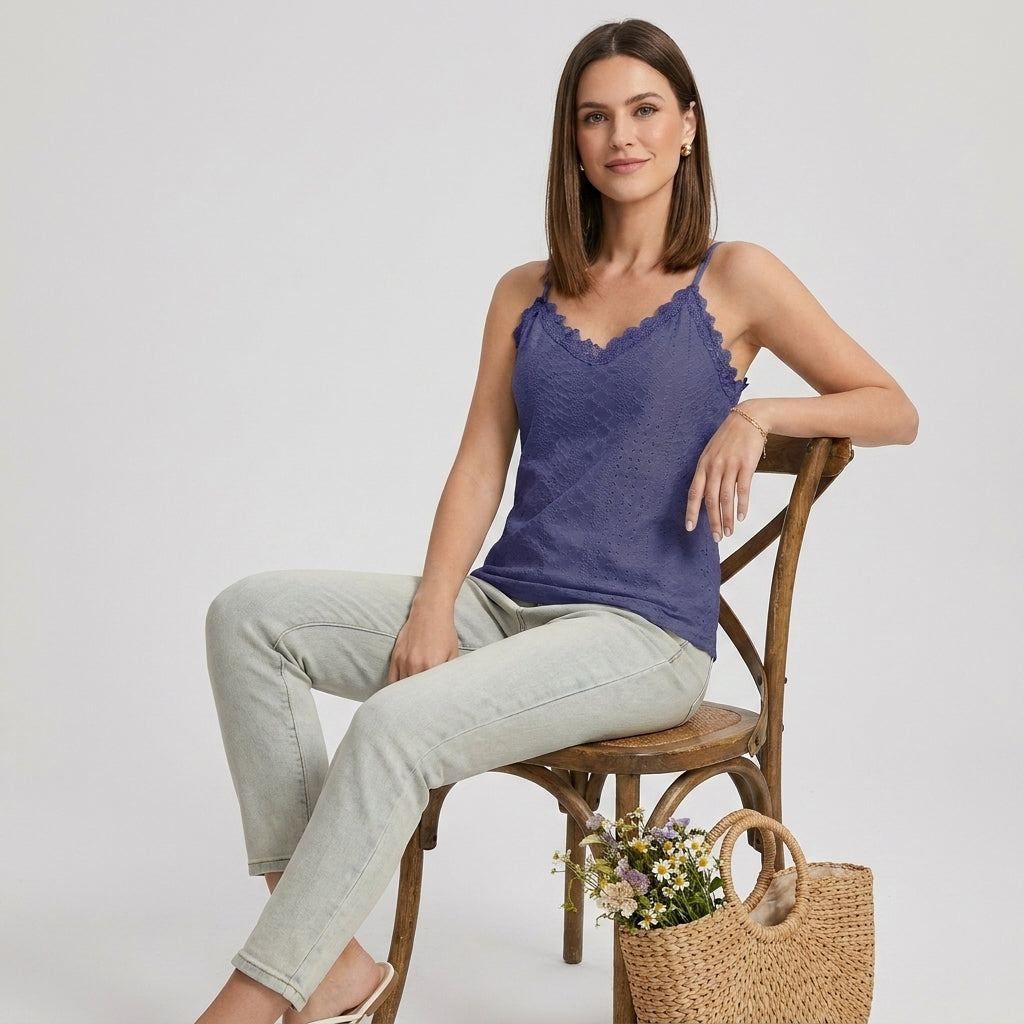 Delicate Lace Trim Cami Top with Feminine Texture