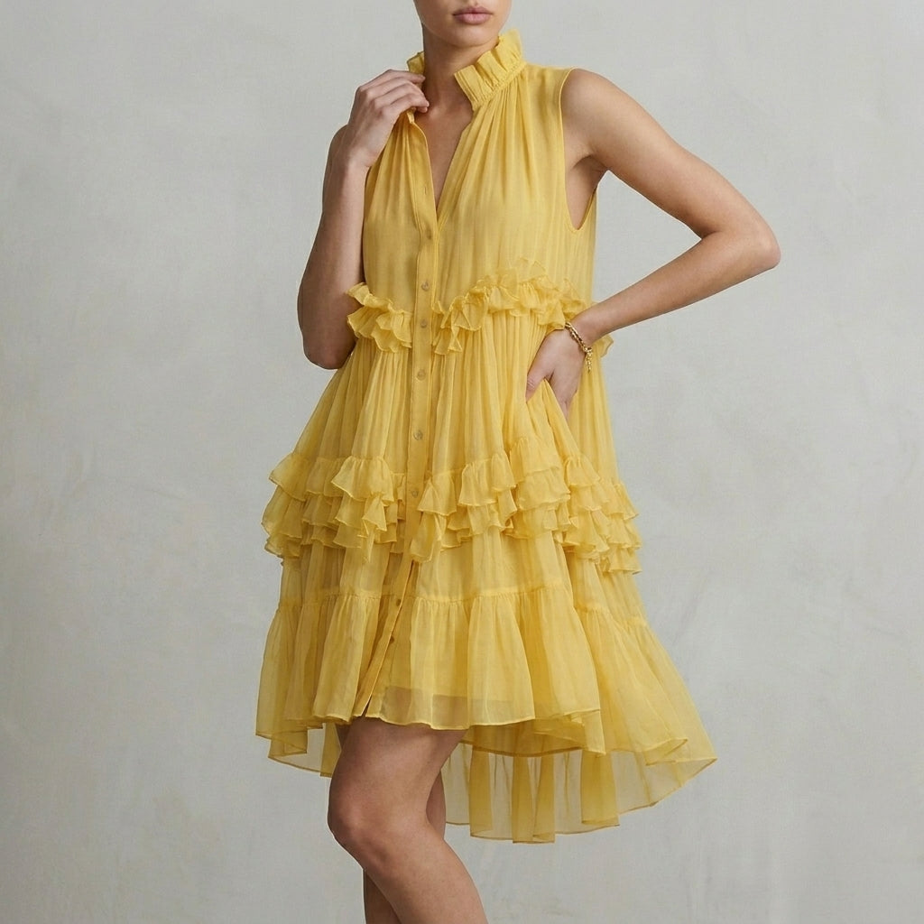 Tiered Ruffle Mini Dress with Romantic Flowing Silhouette