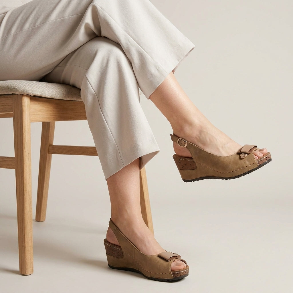 Refined Peep Toe Comfort Wedge Slingback Sandals