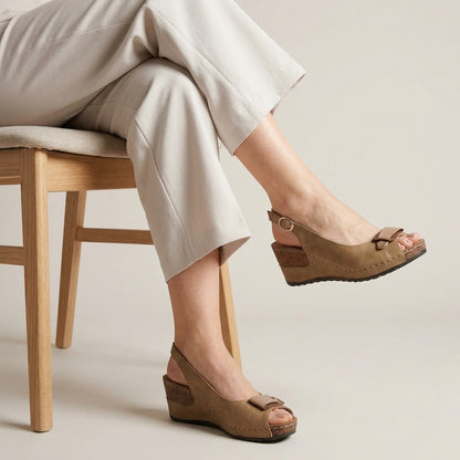 Refined Peep Toe Comfort Wedge Slingback Sandals