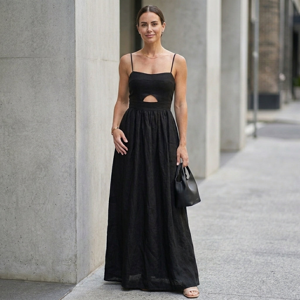 Elegant Cutout Maxi Dress with Flowing Feminine Modern Silhouette