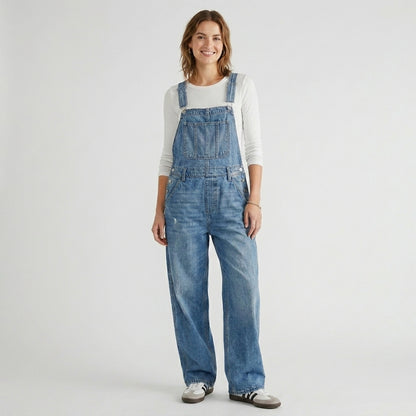 Vintage-Inspired Structured Overalls with Adjustable Straps and Relaxed Fit