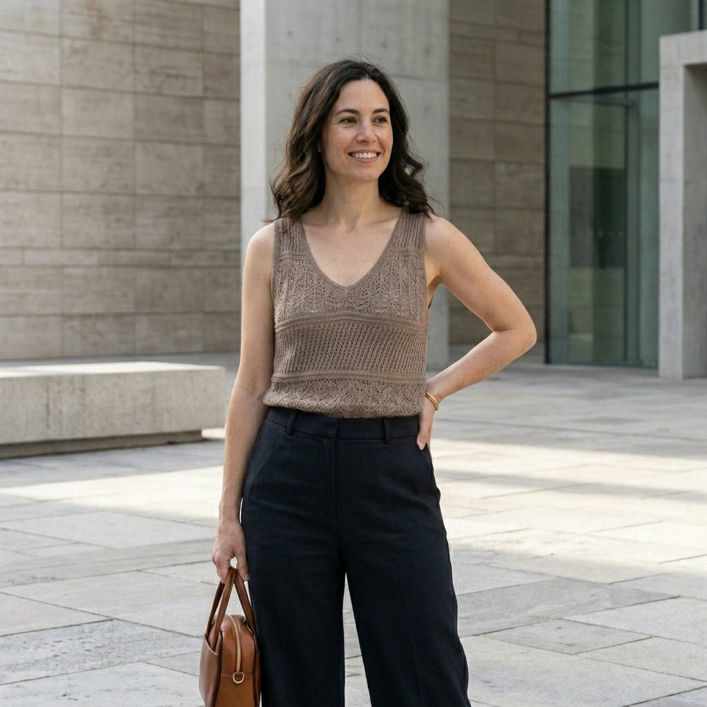 Crochet Knit Sleeveless V-Neck Top
