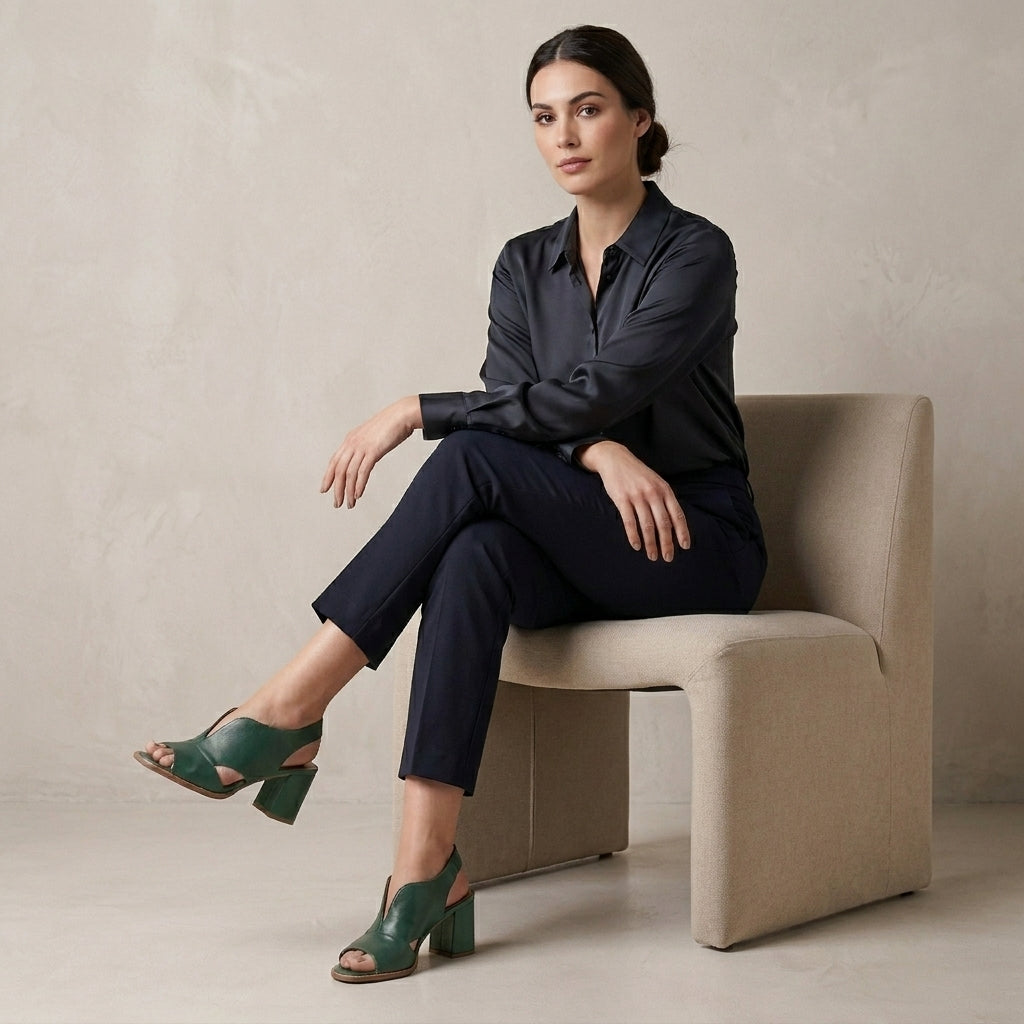 Sculpted Open-Toe Block Heel Slingback Sandals