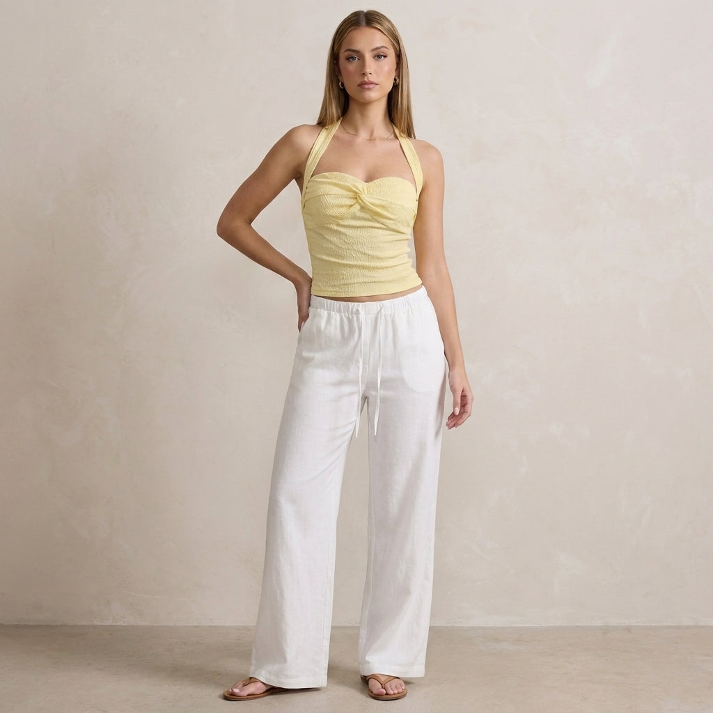 Textured Halter Crop Top with Twisted Sweetheart Neckline Detail