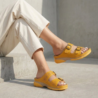 Structured Orthopedic Sandals with Adjustable Buckle Straps and Contoured Sole