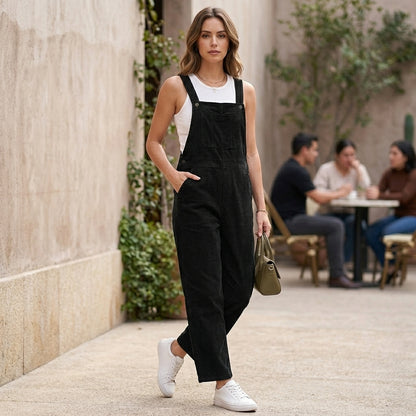 Oversized Ribbed Jumpsuit Set with Long-Sleeve Layer and Utility Pockets